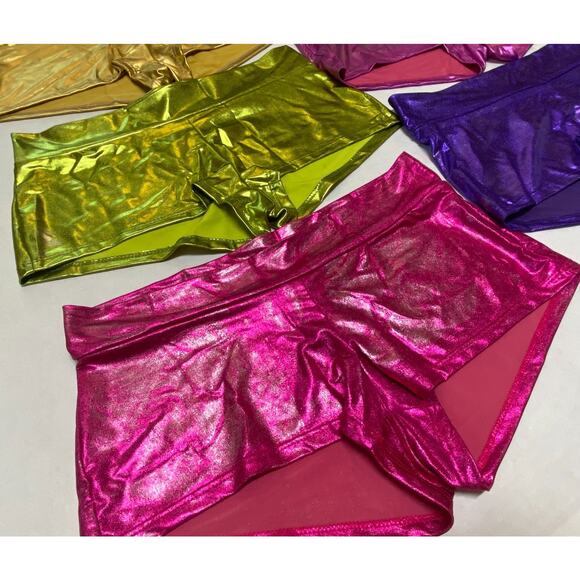 New Lot of 5 Metallic Shiny Low Rise Booty Shorts Medium Rave Dancer Pink Gold - Picture 3 of 5
